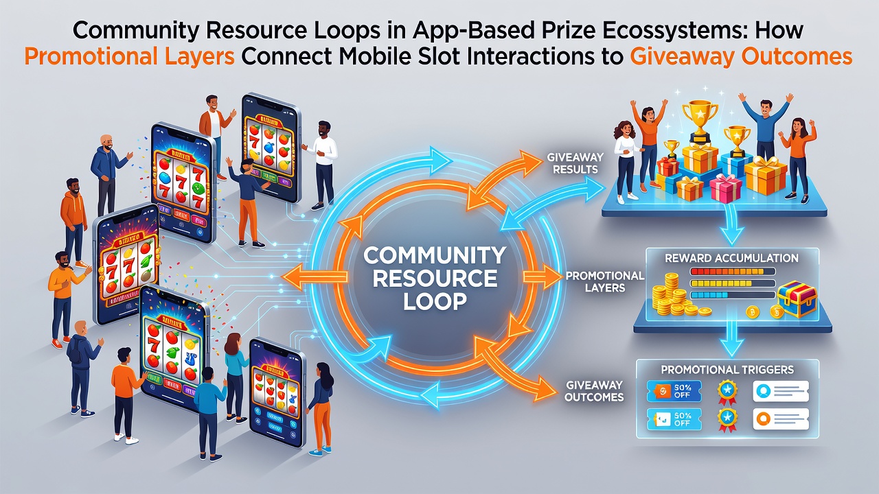 Diagram showing promotional layers linking mobile slot spins to community giveaway pools in app ecosystems