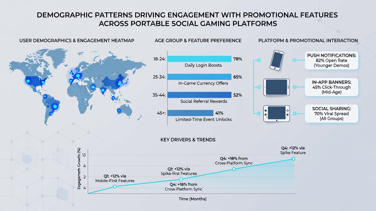Diverse demographic groups interacting with social gaming apps on smartphones, highlighting promotional banners and community features in various settings