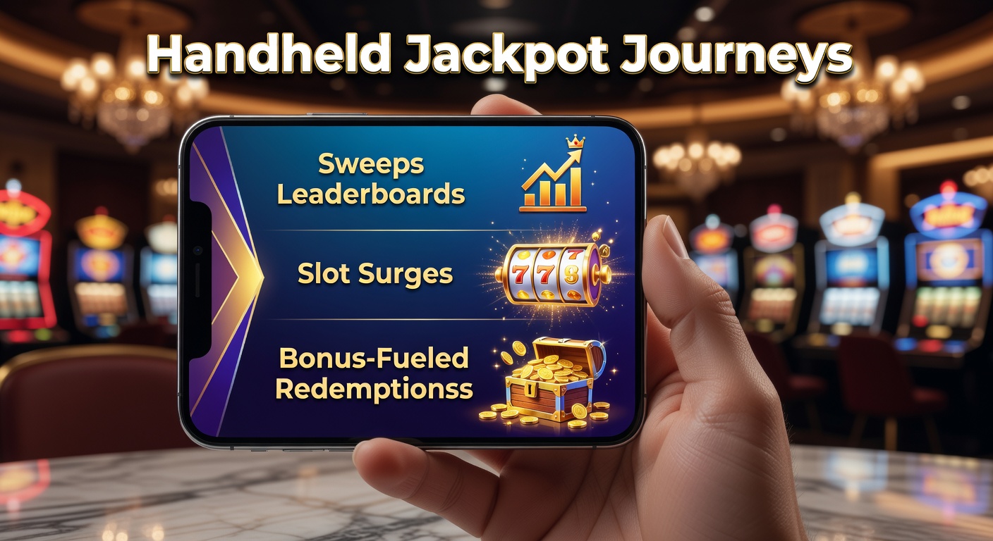 Mobile phone screen displaying a vibrant sweepstakes leaderboard with surging slot jackpots and bonus notifications in a casino app