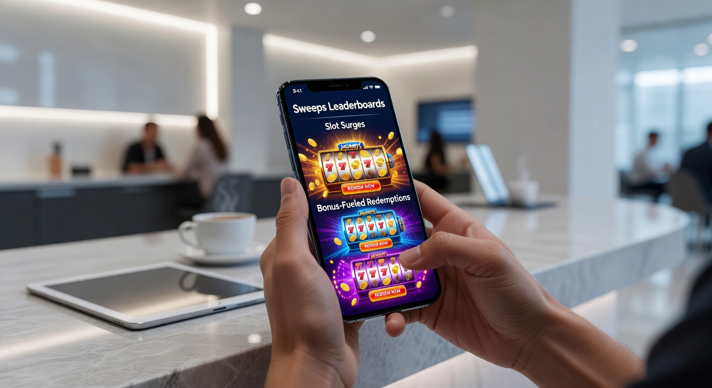 Dynamic slot machine animation on a smartphone showing a jackpot surge with exploding coins and leaderboard rankings updating live