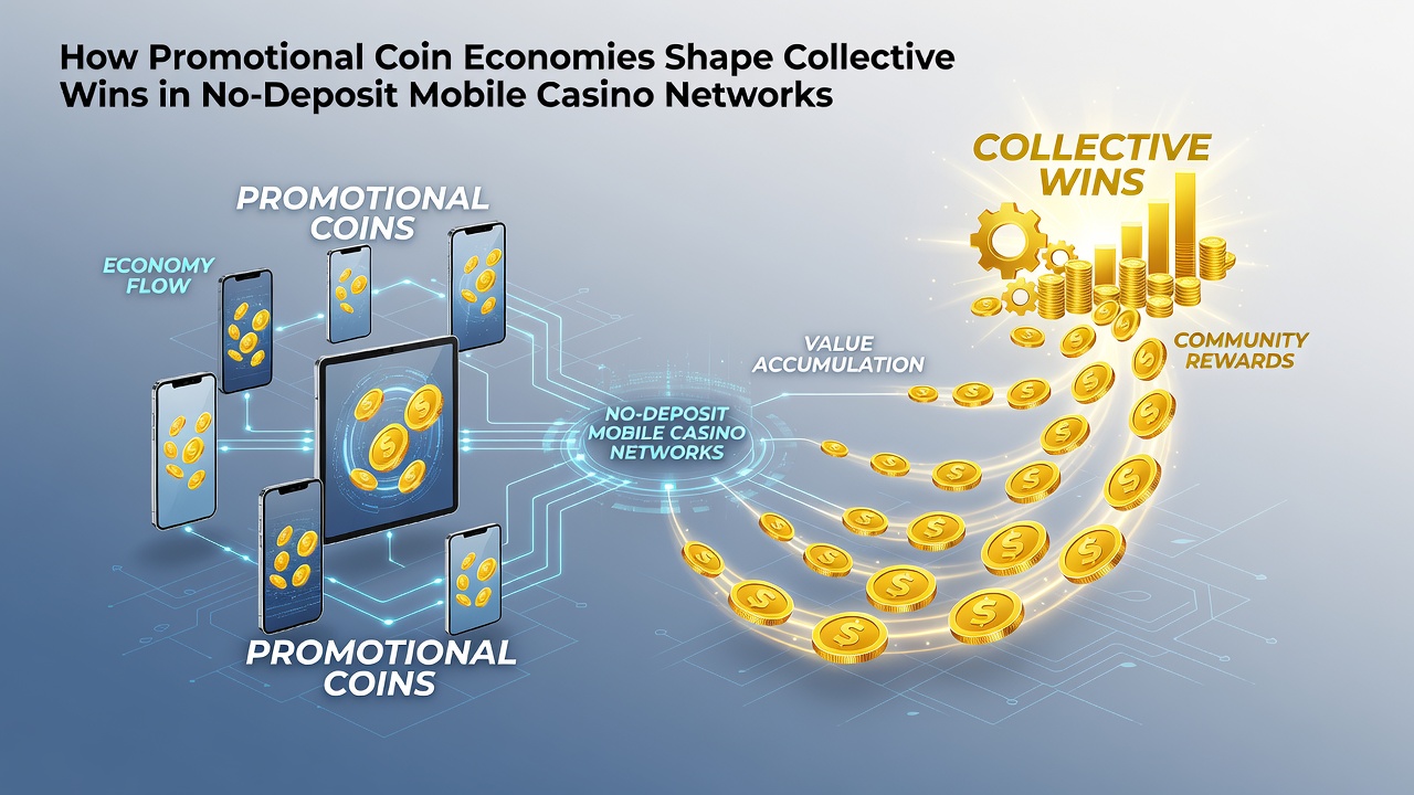 Promotional coin distribution interface in a no-deposit mobile casino network showing collective progress meters and shared reward indicators