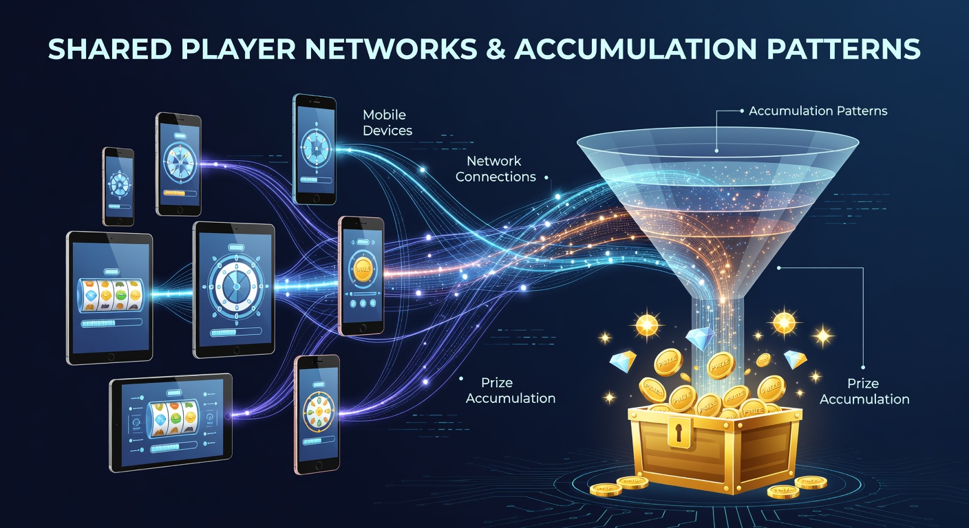 Mobile devices displaying interconnected player networks in prize-based entertainment apps with coin accumulation indicators