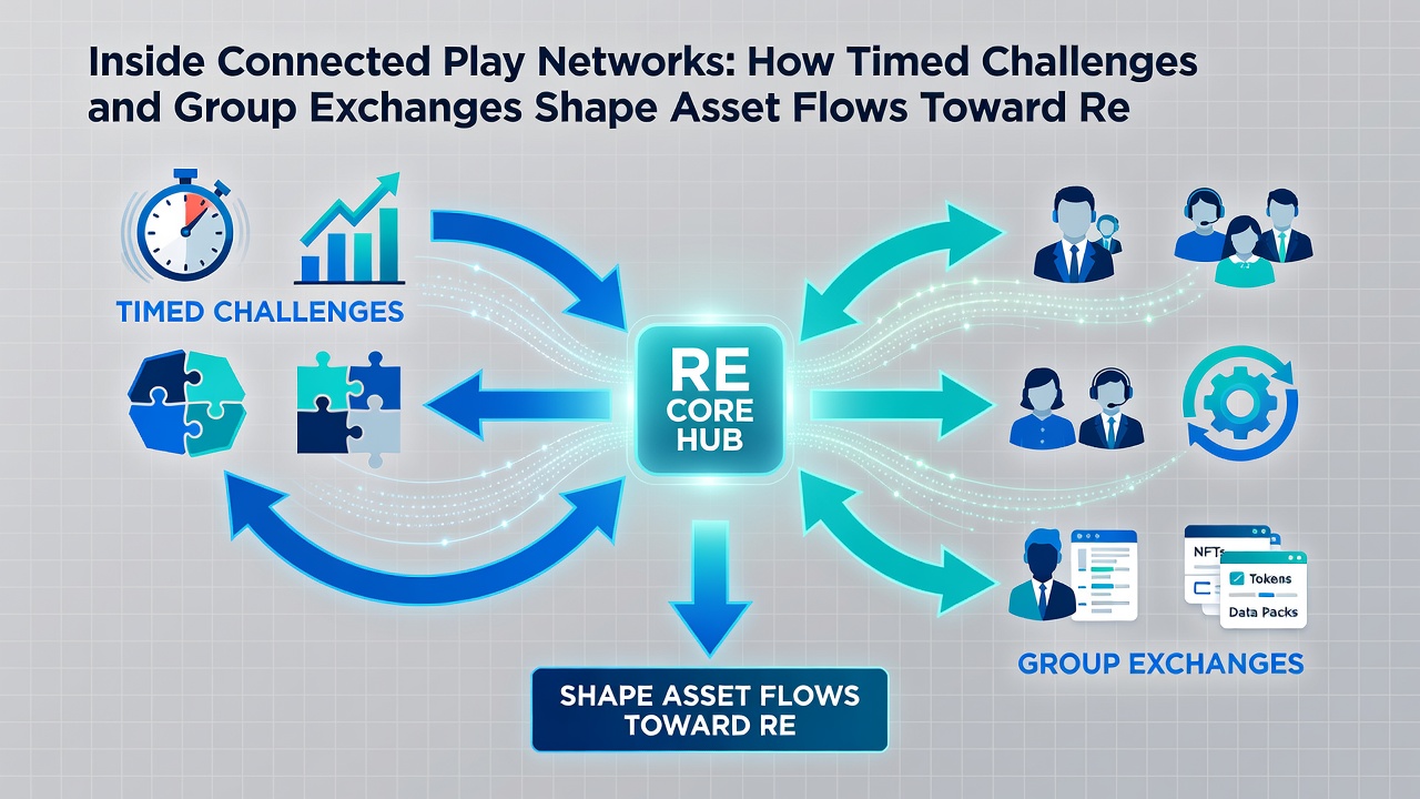 Network visualization of group exchanges influencing asset flows toward real rewards in mobile prize platforms