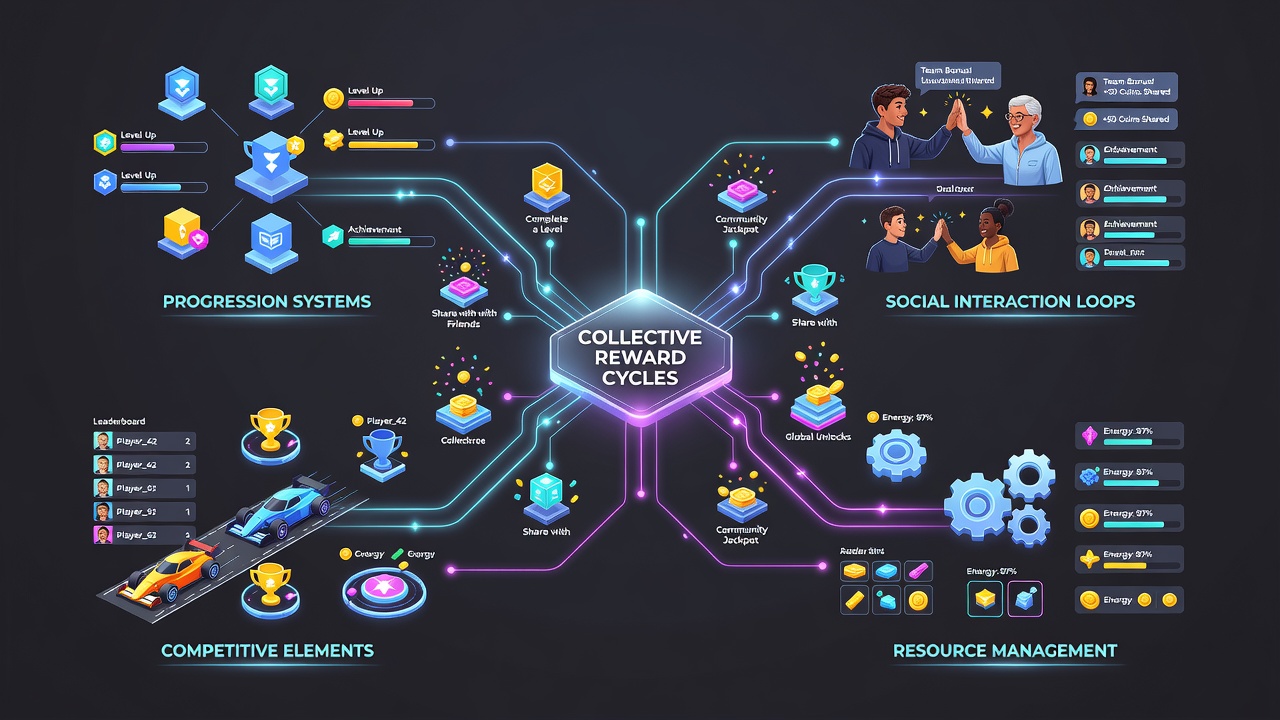 Network visualization of player interactions driving collective rewards in app ecosystems