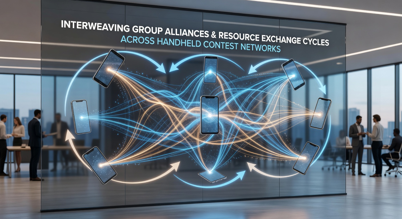 Diagram illustrating resource exchange cycles and alliance interconnections in mobile contest platforms