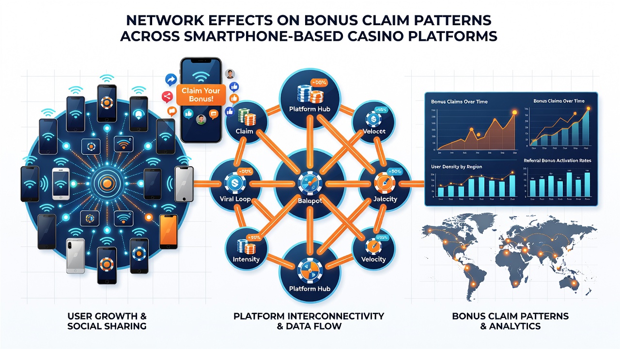 Data visualization of bonus claim clusters across connected user groups in mobile casino platforms
