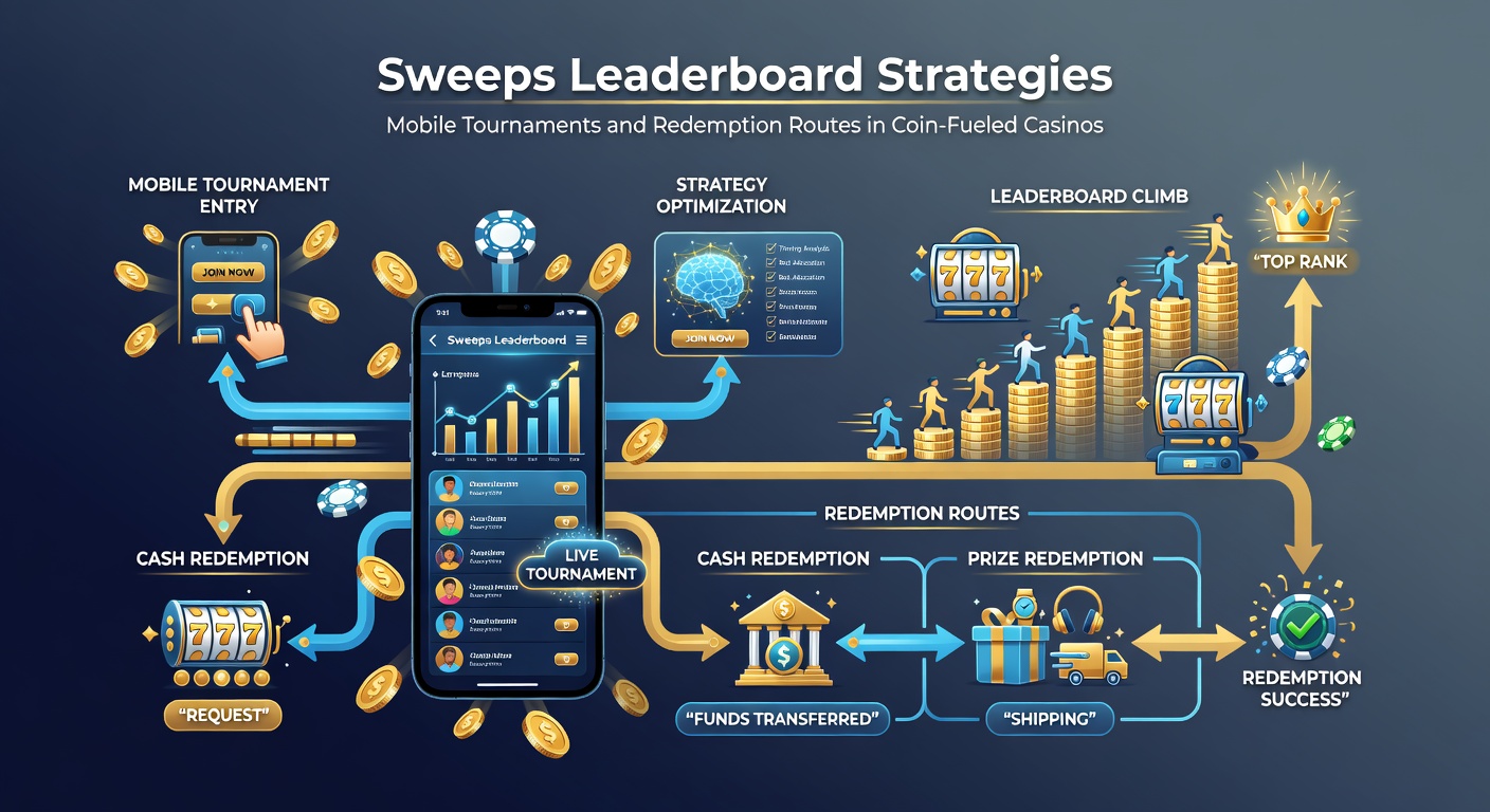 Flowchart depicting Sweeps Coins redemption paths from tournament wins to verified cashouts in coin-fueled casino apps