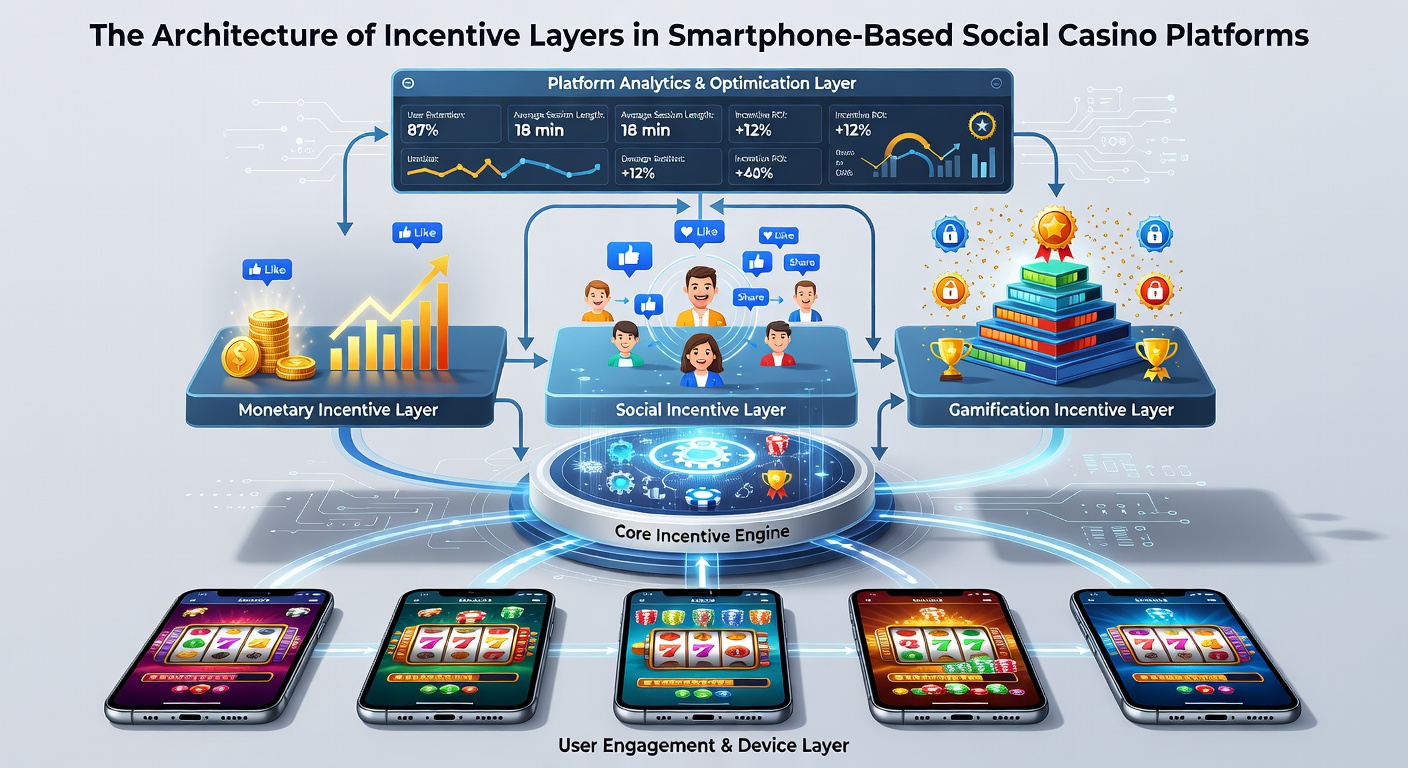 Flowchart illustrating mobile app incentive layers from coin collection to prize redemption with user journey examples