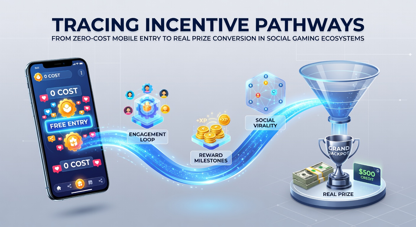 Mobile device displaying social gaming app interface with entry incentives and prize conversion options