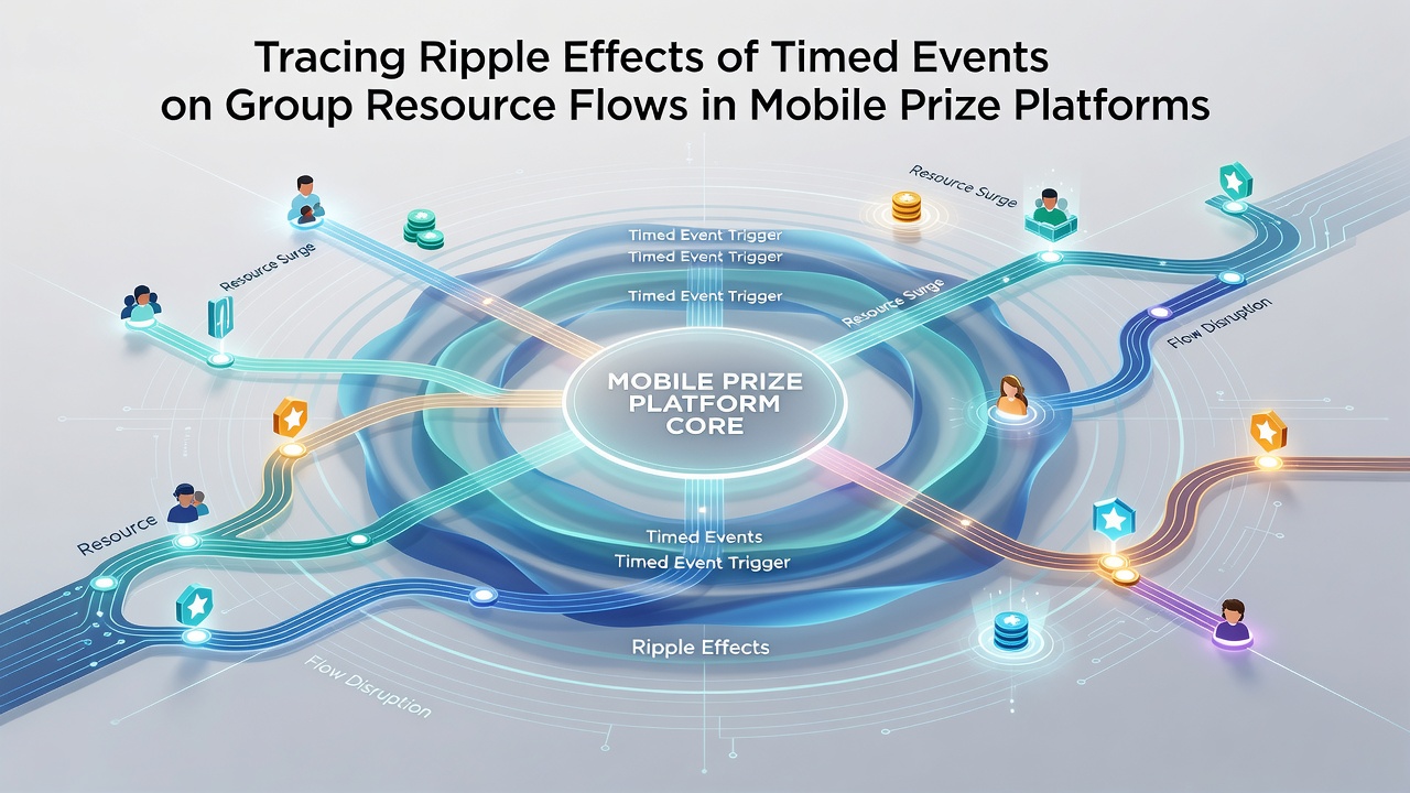 Mobile prize platform interface showing timed event timers and group resource distribution charts