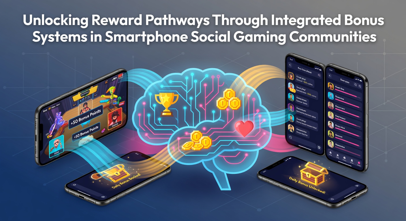 Smartphone screen displaying integrated bonus rewards in a social gaming app interface with community leaderboards and shared achievements